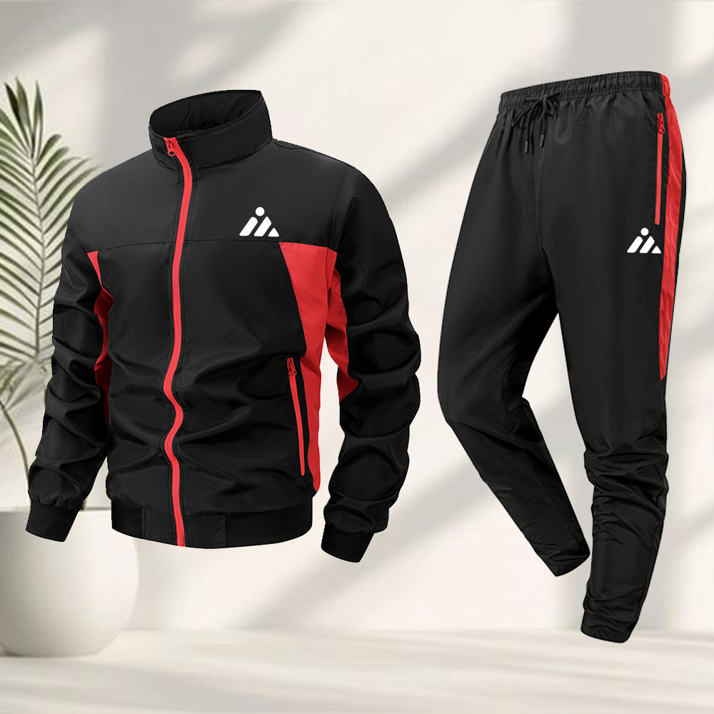 Cycling Commute Jacket - メンズカジュアルスポーツスーツクリエイティブトライアングルプリントジッパージャケットとズボン付き夏フィットネスサイクリングアウトドアや通勤スーツ