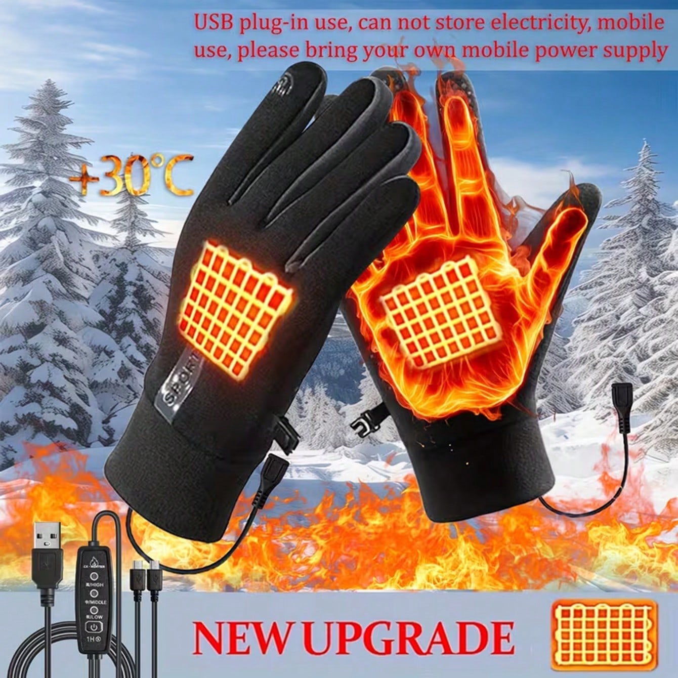 Cycling Commute Essentials - 電池不要の加熱手袋 | 両面から素早く加熱、タッチスクリーン式、USB接続で持ち運び可能、冬の屋外での通勤に最適、3段階の温度調節が可能、サイクリングや屋外での防寒に最適。