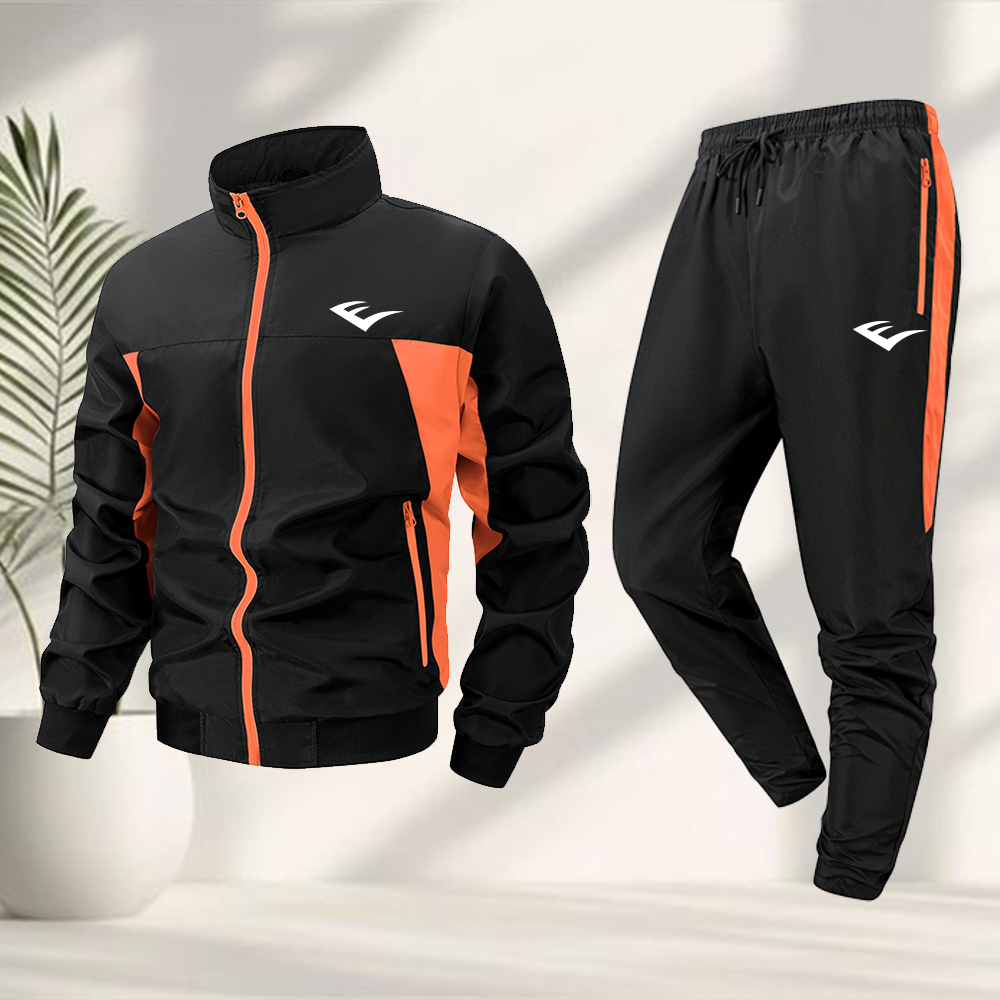 Cycling Commute Jacket - メンズクリエイティブアイコンプリントカジュアルスポーツスーツジッパージャケットとズボン夏フィットネスサイクリングアウトドア通勤2点セット