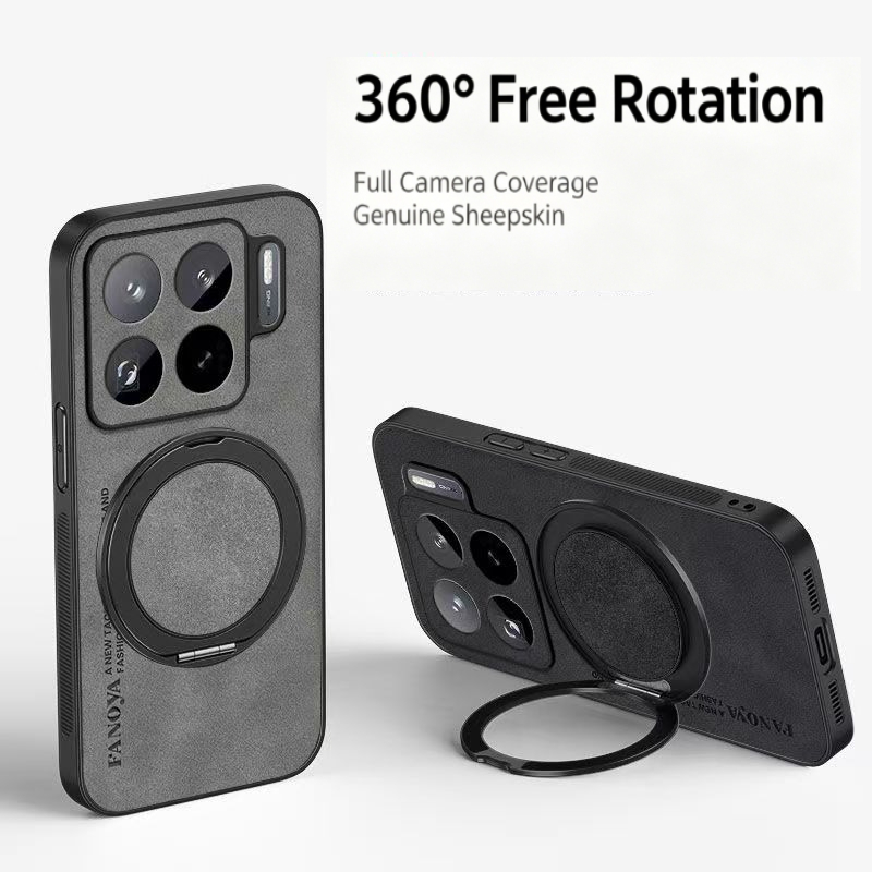Kickstand Adjustable - 羊革PUレザー製マグネット式360度回転スマホケース ° 回転リング付きキックスタンド マット耐衝撃バックカバー Xiaomi 17T