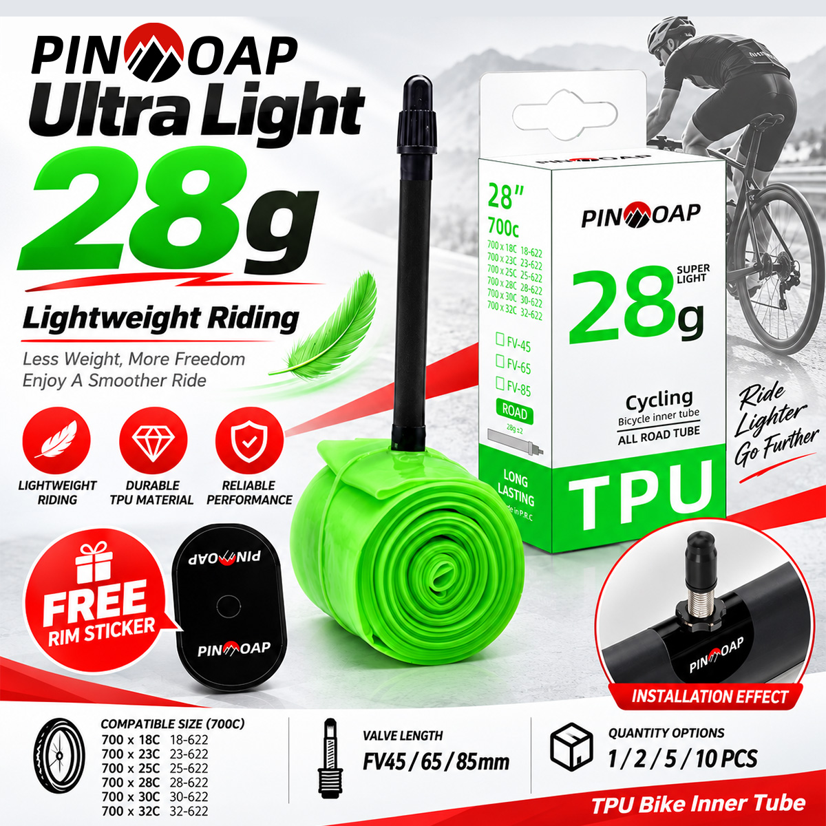 PINMOAP 軽量TPU製自転車用チューブ 700C 18 - Inner Tube 700C のレビューと価格