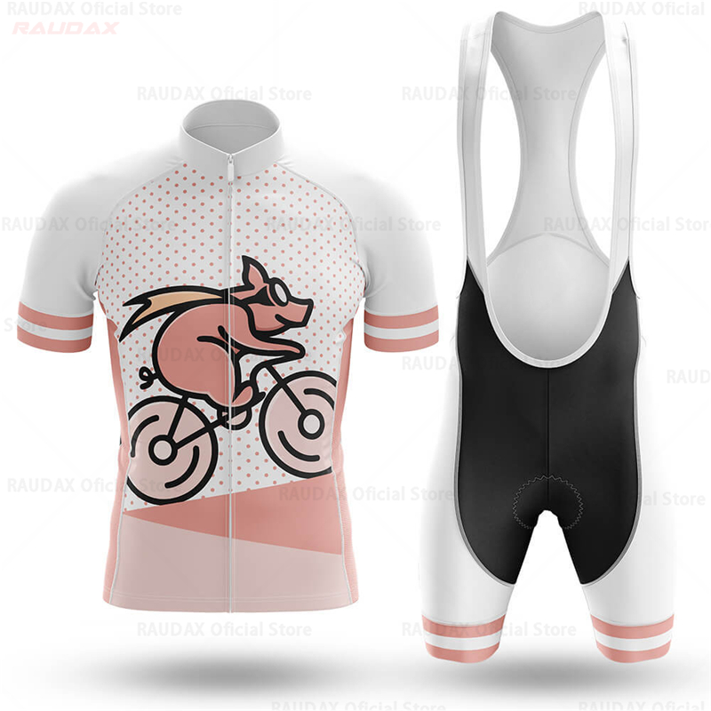 メンズ面白い豚柄アニメサイクリングジャージセット ピンクのロ - Cycling Commuter Shorts のレビューと価格