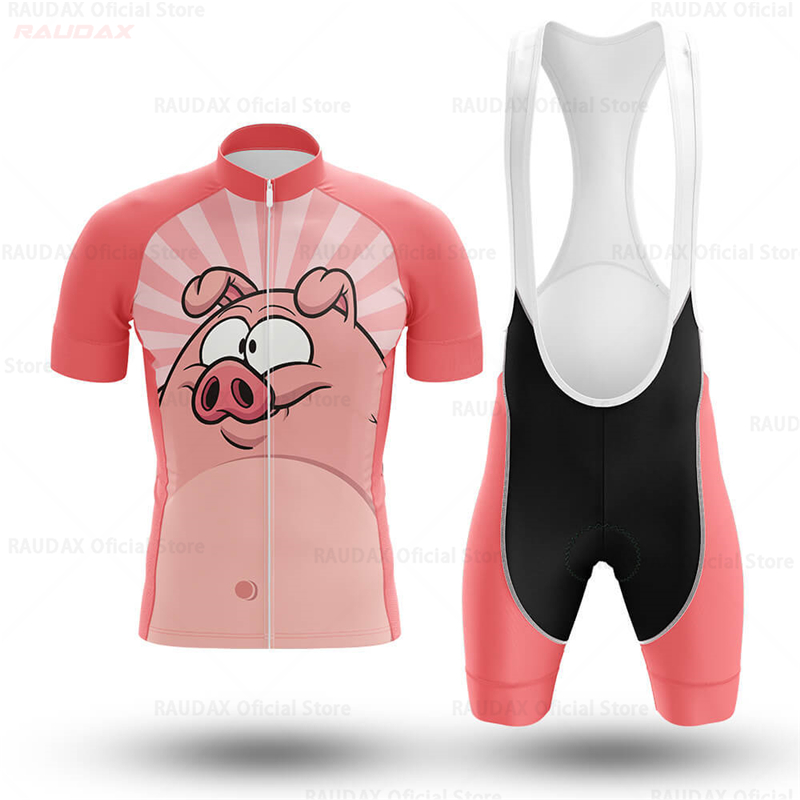 メンズ面白い豚柄アニメサイクリングジャージセット ピンクのロ - Cycling Commuter Shorts のレビューと価格