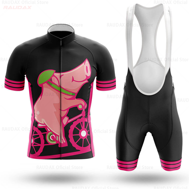 メンズ面白い豚柄アニメサイクリングジャージセット ピンクのロ - Cycling Commuter Shorts のレビューと価格