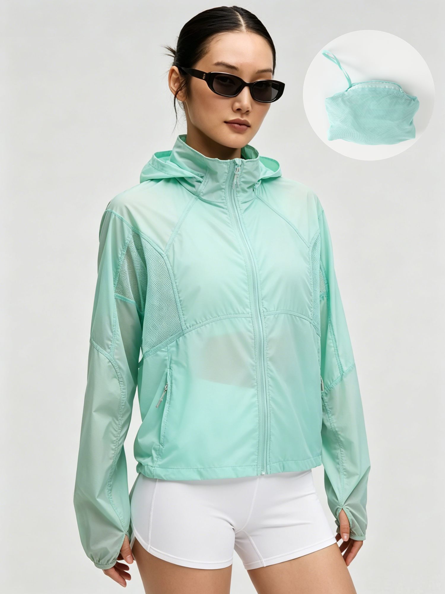 女性用夏用軽量ジャケット、日焼け防止機能付き、フード付き、通 - Cycling Commute Jacket のレビューと価格
