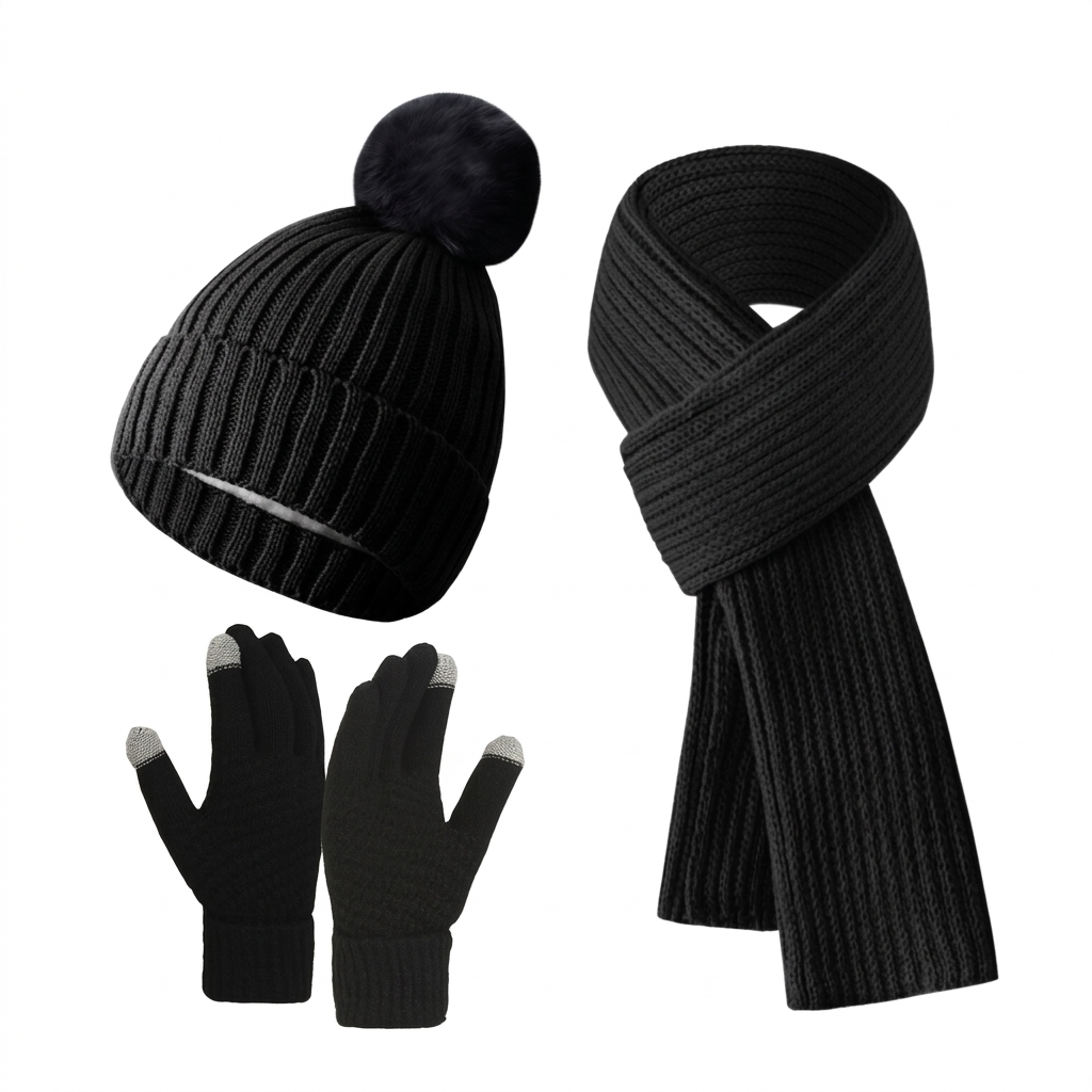 エレガントな冬用帽子・マフラー・手袋セット、フリース裏地付き - Cycling Commute Essentials のレビューと価格