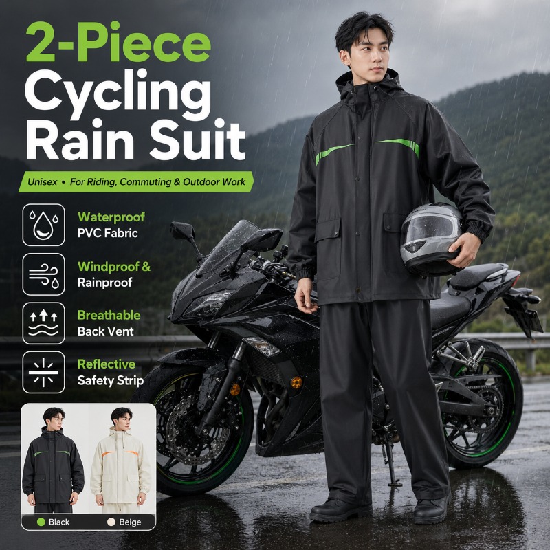 ユニセックス2ピース防水サイクリングレインスーツ – ジャケ - Cycling Commute Jacket のレビューと価格